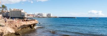 Beautiful seascape landscape and holiday apartments along the coast of El Medano, Costa del Silencio, Tenerife, Spain